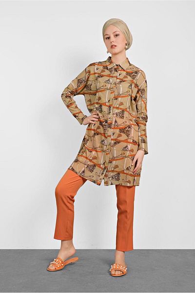 TRENDTESETTÜR Women's Brown (CAMEL) Leopard Patterned Tunic 4492