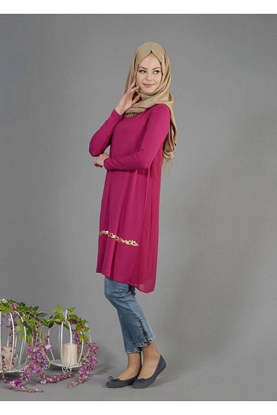 TRENDTESETTÜR Women's Fuchsia (K.FUCHIA) T 4692 New Viscose Hijab Tunic