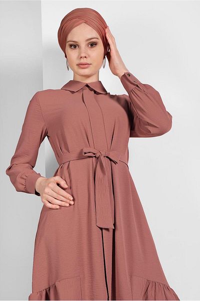 TRENDTESETTÜR Women &Apos; S Tunic with Pink Ruffled Skirt and Sashes - Shell 7655