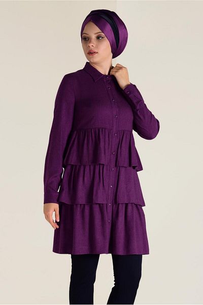 TRENDTESETTÜR Women's Purple (BEGONVİL) Flounced Layered Tunic 4632