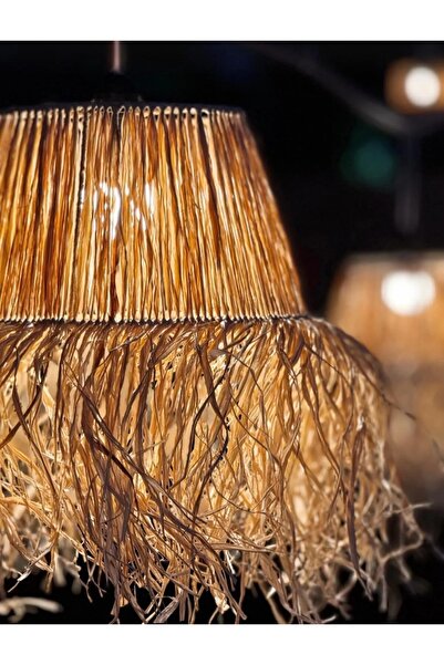 AYGHOME Hasır Doğal Saçaklı Çift Katlı Rafya Avize