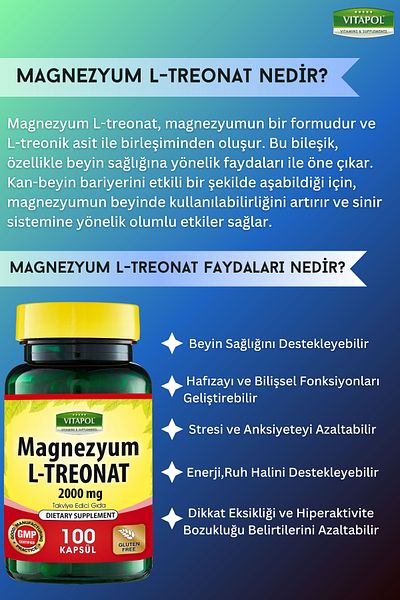 Vitapol Magnesium L-Treonate 2000 Mg 2x100 Capsule Magnesium L-Treonate