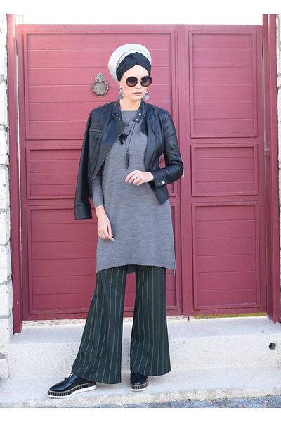 TRENDTESETTÜR Women's Gray Striped Loose Pants 7034 - Smoked
