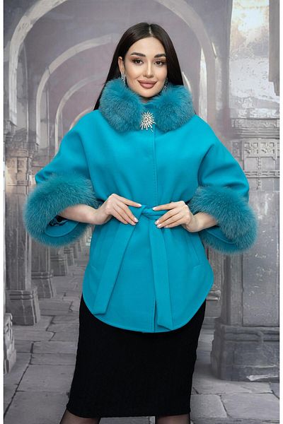 Eccim Fashion معطف نسائي قصير بياقة من الفرو مع بروش من الفرو