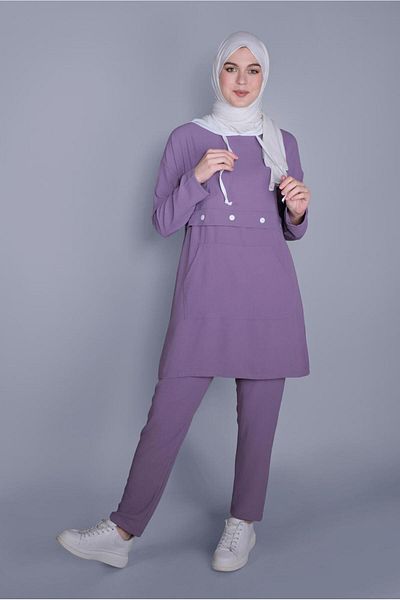 TRENDTESETTÜR Purple Lace-Up Hooded Women's Pants Set - A.Purple 9366