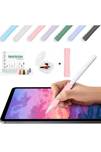 Sneezy Apple Pencil 1-2 Generation Pro Usb-C Compatible Soft Soft Silicone Pen Holder and 8'Li Pen Tip Protector