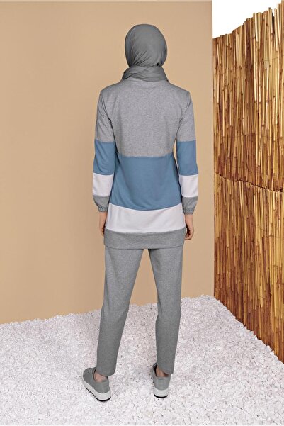 TRENDTESETTÜR Women's Gray Three Color Trousers Tracksuit Set 9355