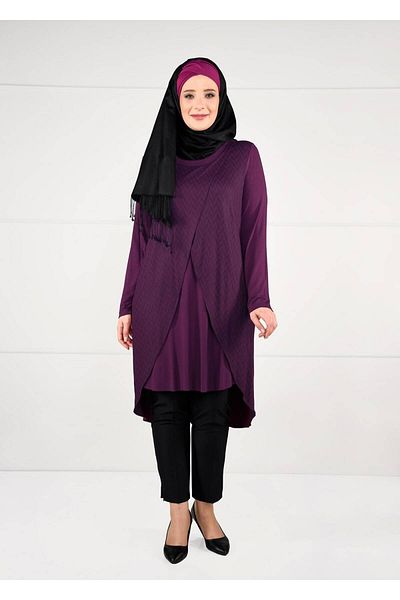 TRENDTESETTÜR Fuchsia Patterned Women's Tunic - Wrap Model 2620