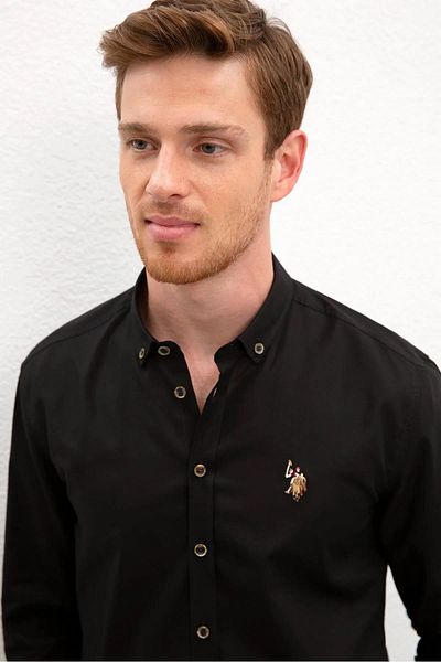 U.S. Polo Assn. Slim Fit Button Collar Black Men's Shirt Cedcolor023y
