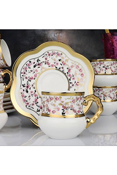 Kosova Evimsahane Daisy Tombul Pembe Kahve Fincan Takımı