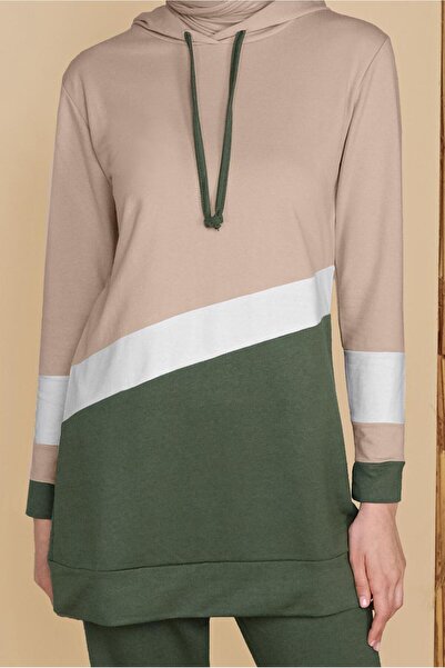 TRENDTESETTÜR Women's Khaki Three Color Striped Tracksuit 0455