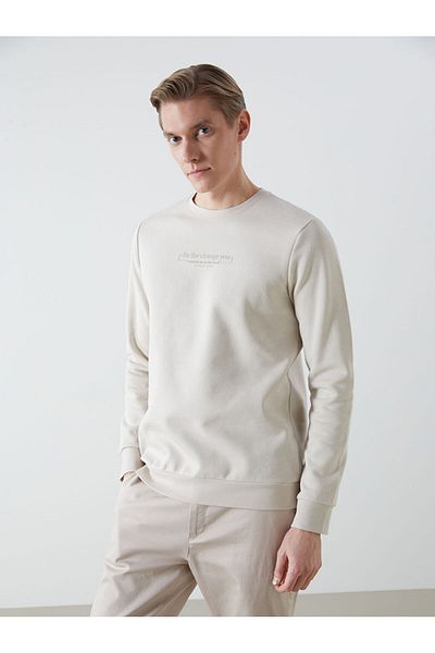 LC Waikiki Ανδρικό χοντρό φούτερ Crew Neck με μακρυμάνικο εμπριμέ - S5LR44Z8