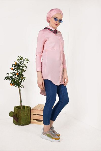TRENDTESETTÜR Powder Colored Women's Tunic - Front Button t 8391