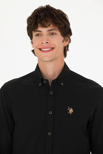 U.S. Polo Assn. Μαύρο ανδρικό πουκάμισο Uzunkol Basic