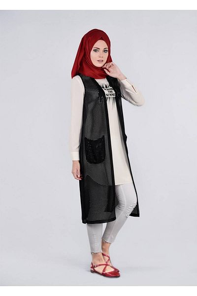 TRENDTESETTÜR Women's Black Pocket Detailed Tunic 4436
