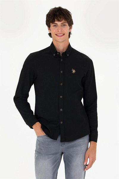 U.S. Polo Assn. Μαύρο ανδρικό πουκάμισο Uzunkol Basic