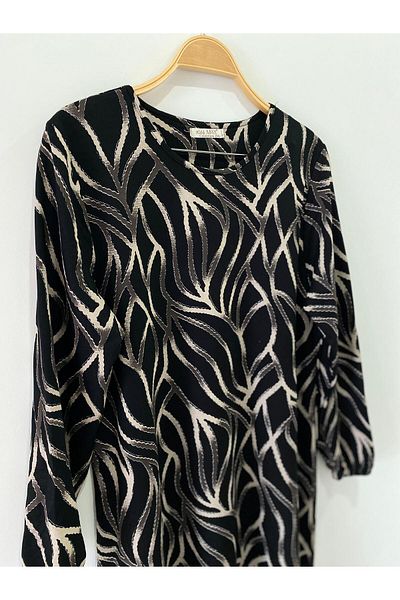 sevdalı Rochie de damă neagră cu model cu sclipici, detaliată, elegantă, din bumbac pieptănat, model clopot