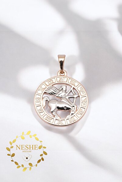 SeSi Yay Burç Yuvarlak Gümüş Gold Kolye Ucu