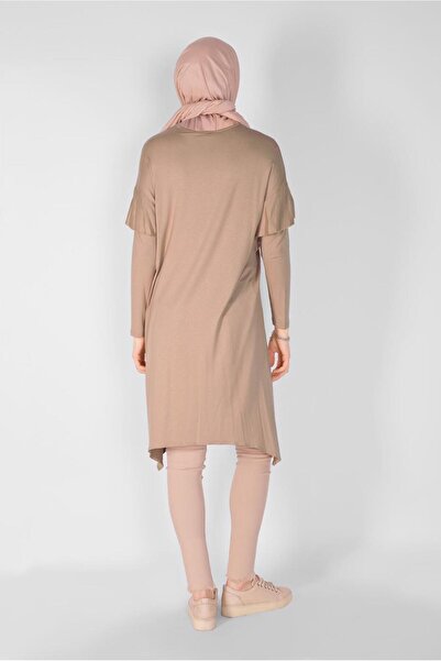 TRENDTESETTÜR Γυναικείο μπεζ πέτρινο κεντημένο ασύμμετρο τουνίκ 4362