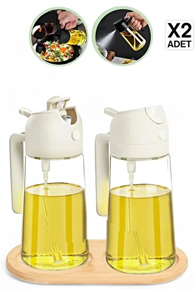 Rosemor Bambu Stantlı Çift Fonksiyonlu Cam Yağdanlık 450ml 2'li Sprey Dökme S...