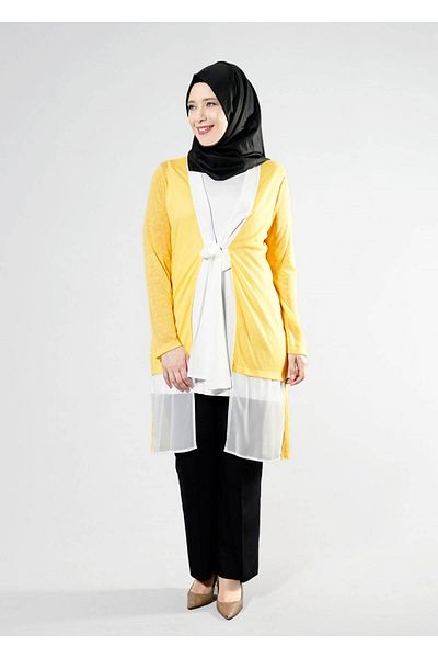 TRENDTESETTÜR Women's Yellow T 2520 House 2-Piece Hijab Tunic