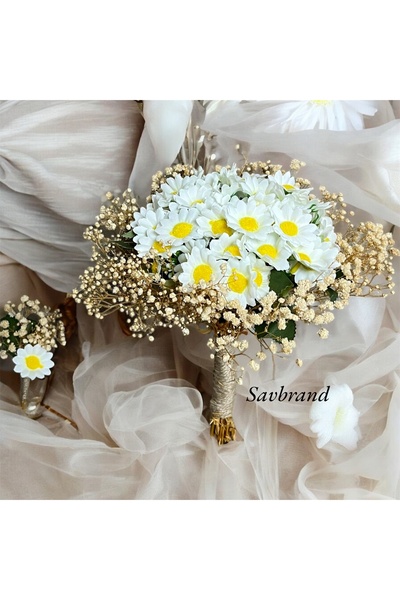 SavBrand Papatyalı Cipsolu Gelin Çiçeği ve Yaka Çiçeği Set , Papatyalı Cipsol...
