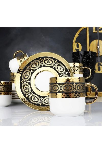Kosova Evimsahane Lenora Black Gold Coffee Cup Set