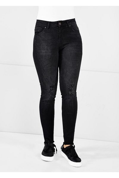 TRENDTESETTÜR Women's Black Vintage Detailed Denim Trousers 7264