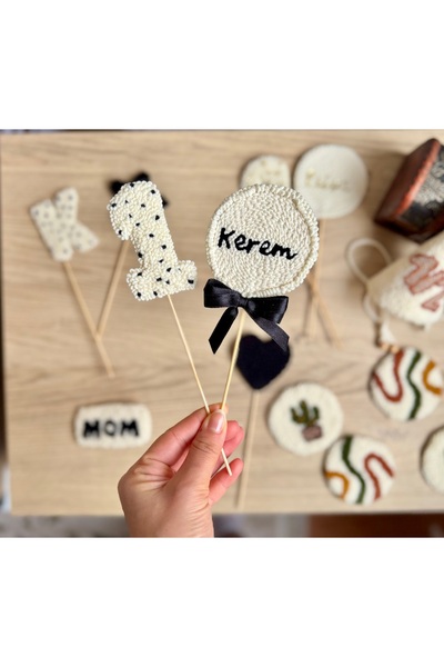TKhome 2'li Rakam Ve Kurdeleli İsim Yazılı Punch İşlemeli Pasta Dekoru - Doğu...