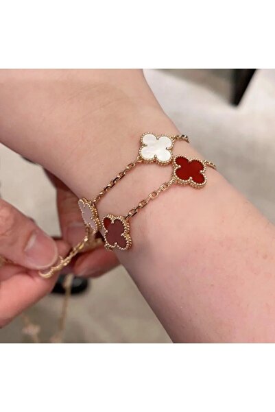 ANGELSS JEWELLERY مجموعة مزدوجة من الأساور باللونين العنابي والأبيض والذهبي (...