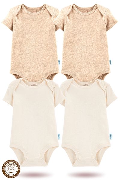 MAHFEL 4-Piece Organic Unprinted Short Sleeve Baby Bodysuit