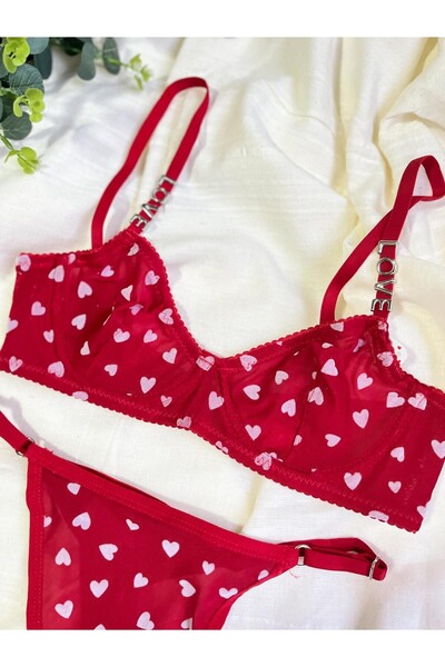 blackstrip Heartbeat Charm Detailed Bralet and Panty Set Valentine's Day Gift