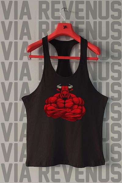 Vordevia Gym Bull Front and Back Printed Tank Top Sports Tank Top