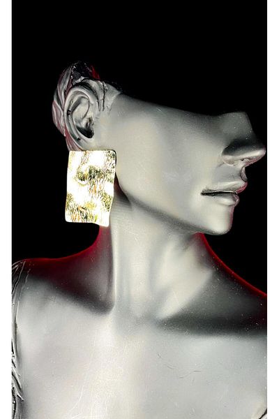 TRENDTAKI Asymmetrical Bark Rectangle Gold Plated Earrings 00123