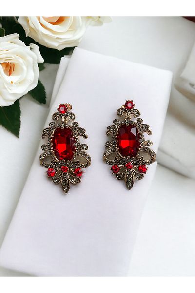 FAYRA ACCESSORIES Diamond Mounted Earrings with Crystal Stones