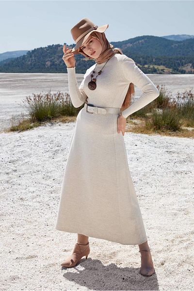TRENDTESETTÜR Women's Beige (STONE) Corded Knitwear Dress 40047
