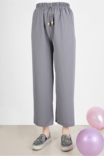 TRENDTESETTÜR Women's Gray Elastic Waist Trousers 3521