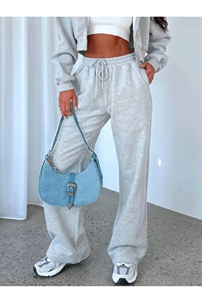 CAONNES Pantaloni eleganti cu șnur în talie, de culoare uni, pentru femei gri -