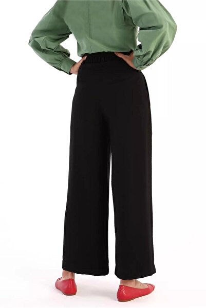 TRENDTESETTÜR Women's Black Belted Viscose Trousers 56007