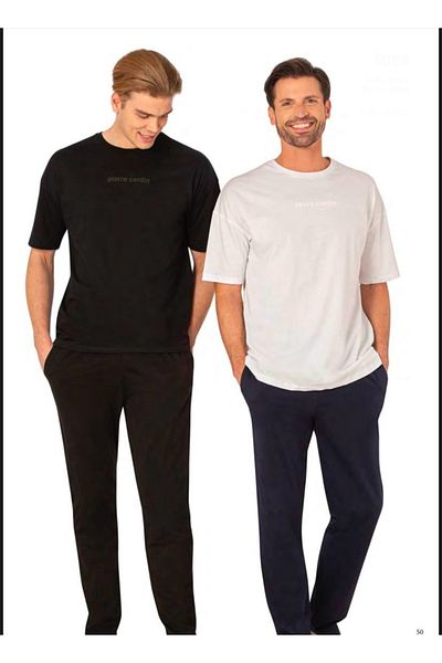 Pierre Cardin Set pijamale bărbați negru cu mânecă scurtă din bumbac pieptănat 6.RO.0.Z.8.EL.6T.