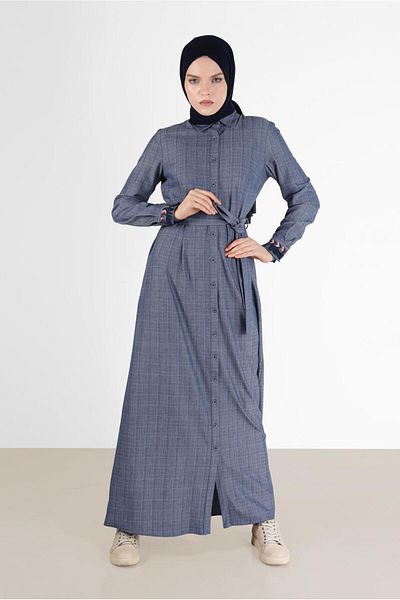 TRENDTESETTÜR Γυναικείο φόρεμα με μπλέ Navy Blue (K.INDIGO) με κουμπιά 40214