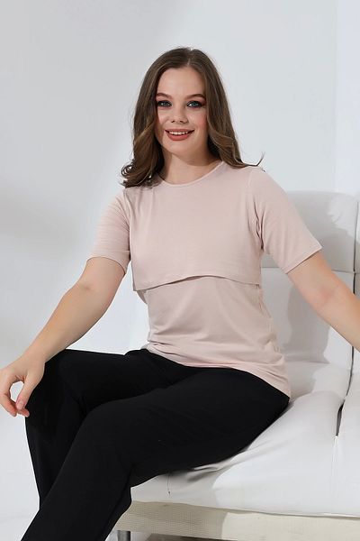 LadyMina Pijama Μπλουζάκι μητρότητας και θηλασμού σε μπεζ χρώμα
