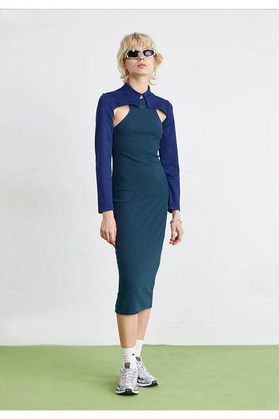 Nike Navy Blue Chill Rib Slim Sleeveless Midi Women's Dress - Sportswear