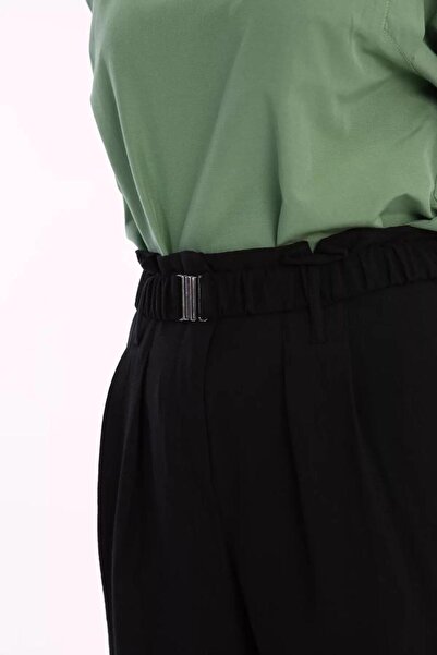 TRENDTESETTÜR Women's Black Belted Viscose Trousers 56007