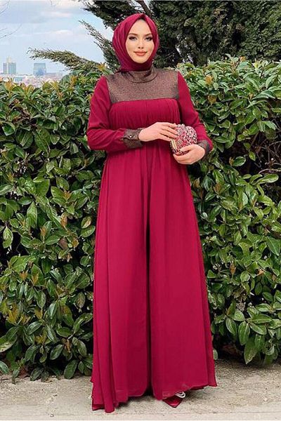 TRENDTESETTÜR Women's Burgundy Belted Jumpsuit Set 4153