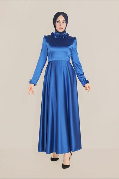TRENDTESETTÜR Γυναικείο φόρεμα Navy Blue (A.SAKS) με κέντημα λουλουδιών στο γιακά 40677