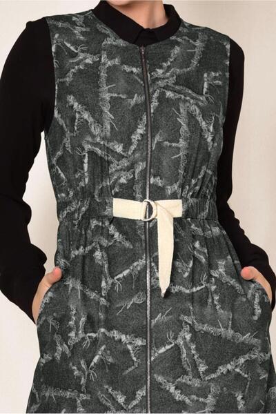 TRENDTESETTÜR Women's Gray Gathered Waist Patterned Vest 4981