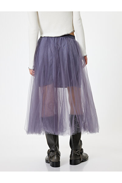 Koton Gray Women's Midi Shimmer Tutu Skirt