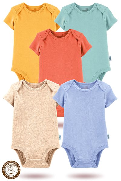 MAHFEL 5-Piece Organic Unprinted Short Sleeve Baby Bodysuit