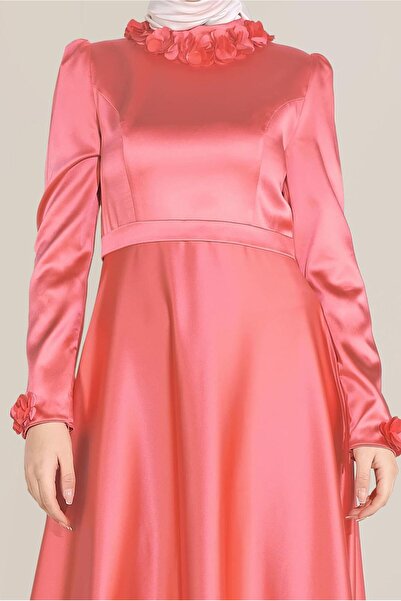 TRENDTESETTÜR Women's Coral Collar Flower Embroidered Dress 40677